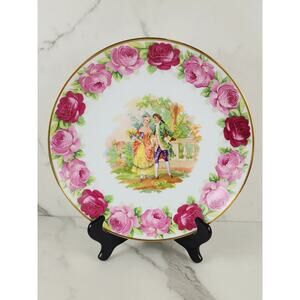 Schumann Wall Decor Plate Bowl Pink Roses Arzberg Bavaria 11 3/4" Gold Trim Vtg
